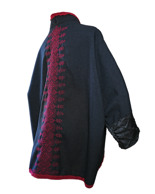 Nadia Dajani x UNHCR Black Round Jacket with Red Hand Embroidery