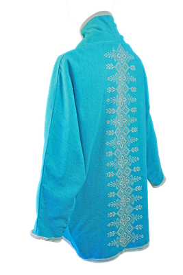 The Round Jacket in Turquoise Egyptian Cotton with Hand Embroidery