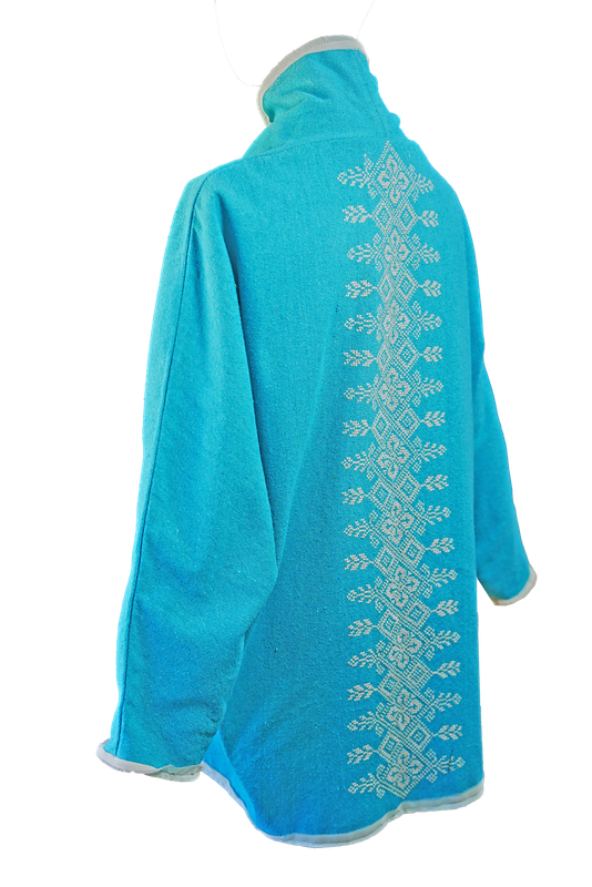 The Round Jacket in Turquoise Egyptian Cotton with Hand Embroidery