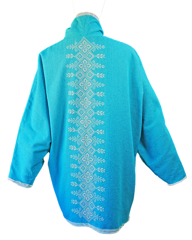 The Round Jacket in Turquoise Egyptian Cotton with Hand Embroidery