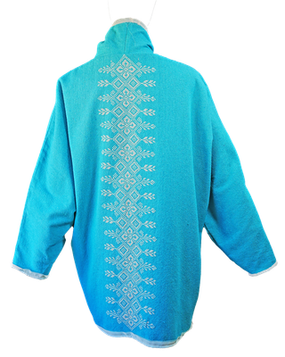 The Round Jacket in Turquoise Egyptian Cotton with Hand Embroidery