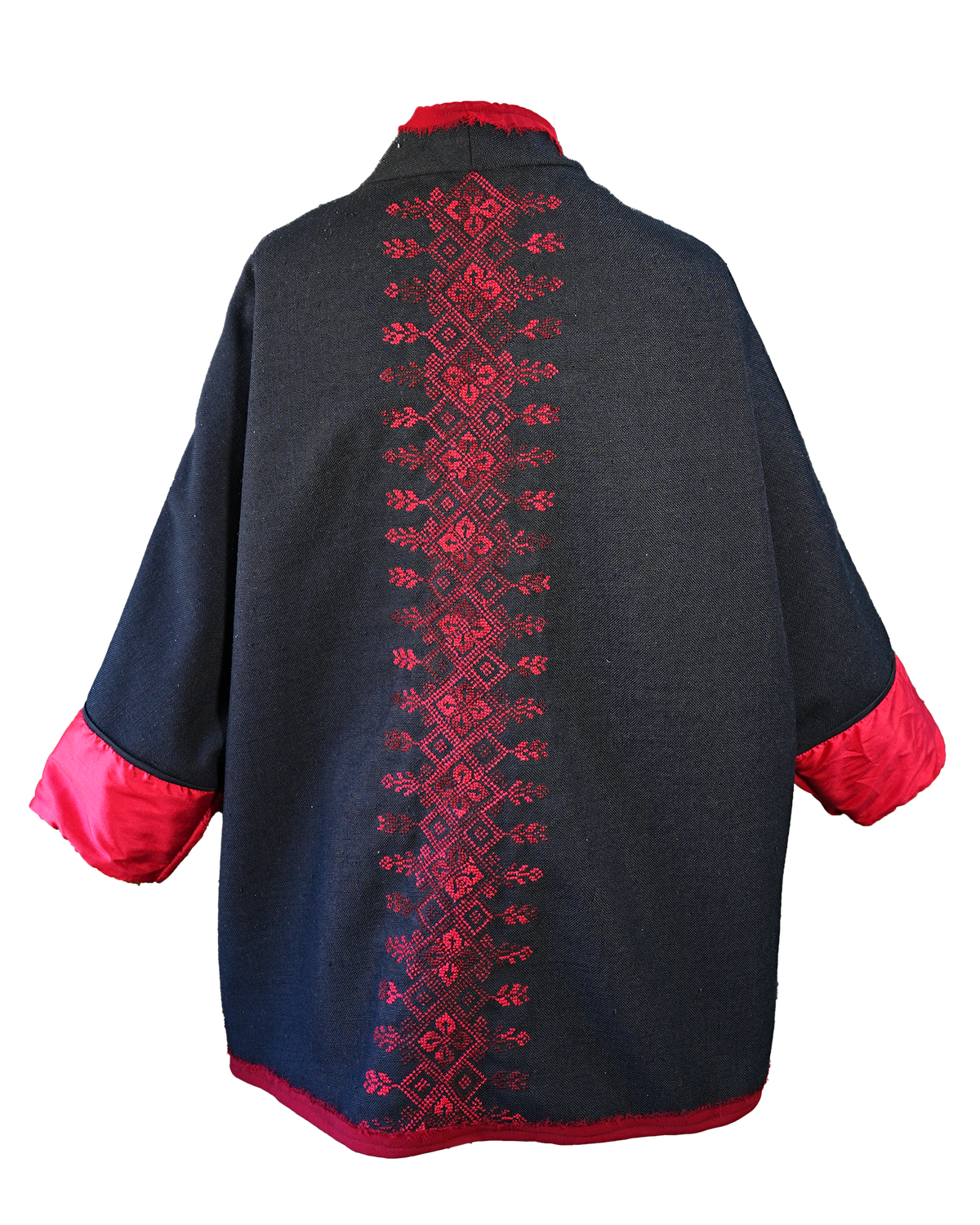 Nadia Dajani x UNHCR Black Round Jacket with Hand Embroidery and Silk Cuffs