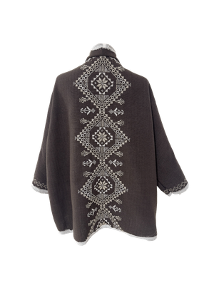 Nadia Dajani x MAP Hand Embroidered Round Jacket in Brown with White Embroidery