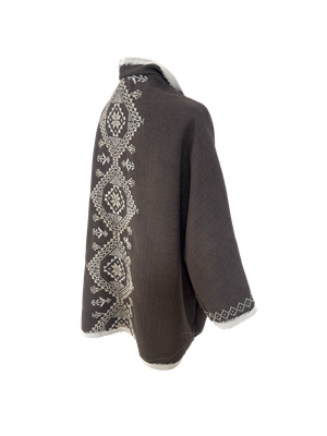 Nadia Dajani x MAP Hand Embroidered Round Jacket in Brown with White Embroidery