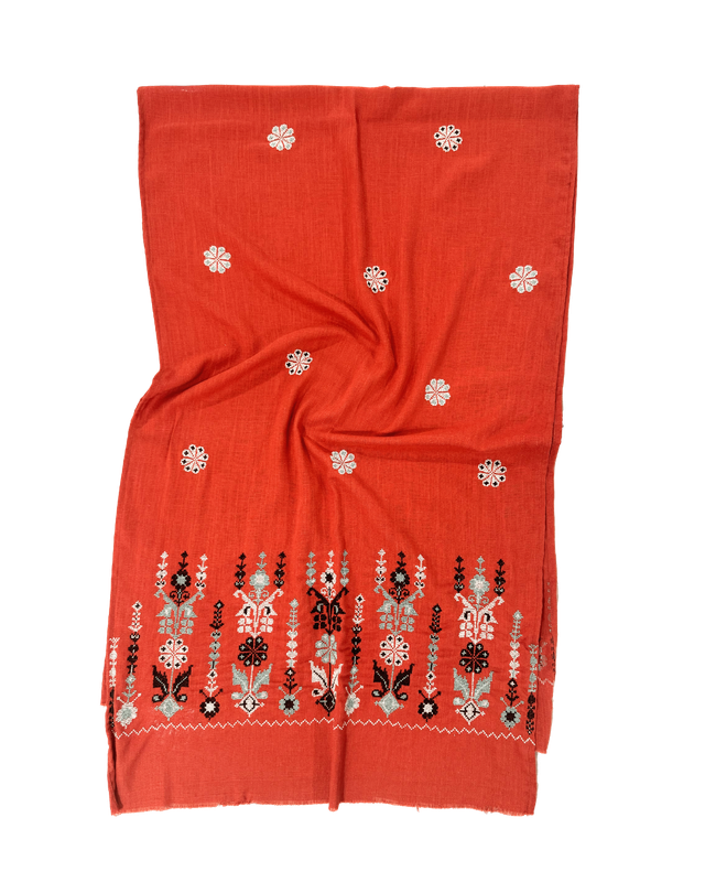 Nadia Dajani x MAP Embroidered Scarf in Orange