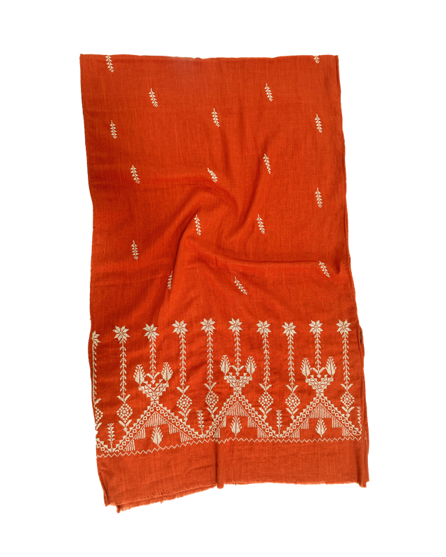 Nadia Dajani x MAP Embroidered Scarf in Orange