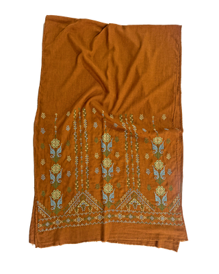 Nadia Dajani x MAP Heavily Embroidered Scarf in Ochre