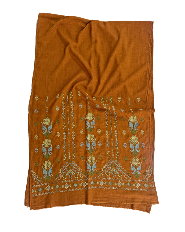 Nadia Dajani x MAP Heavily Embroidered Scarf in Ochre