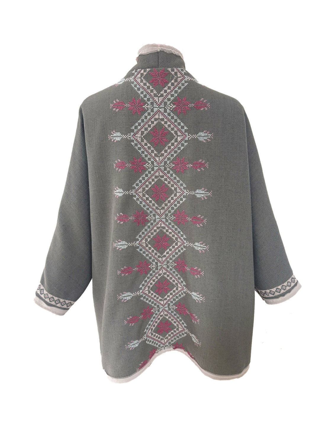 Nadia Dajani x MAP Light Grey Round Jacket with Pink Hand Embroidery
