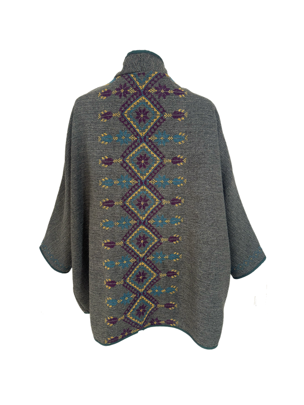 Nadia Dajani x MAP Hand Embroidered Tweed Round Jacket with Yellow and Purple Embroidery