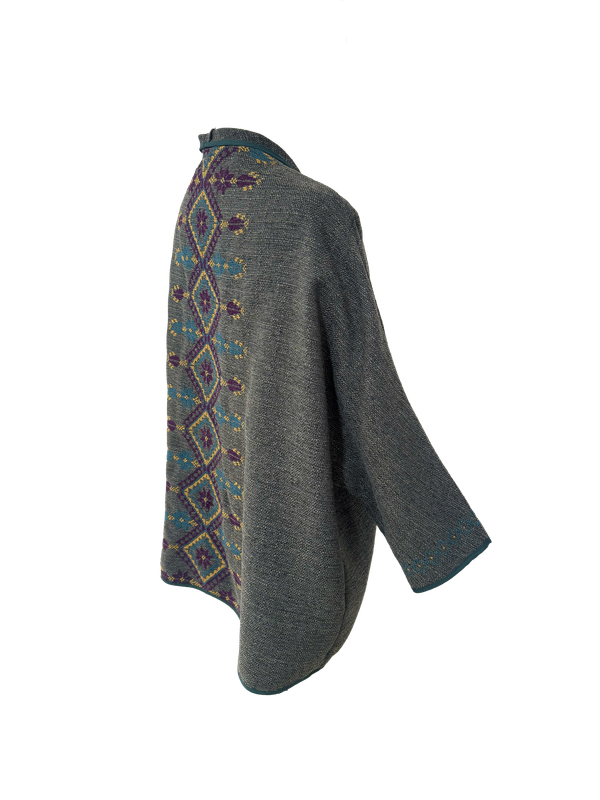 Nadia Dajani x MAP Hand Embroidered Tweed Round Jacket with Yellow and Purple Embroidery