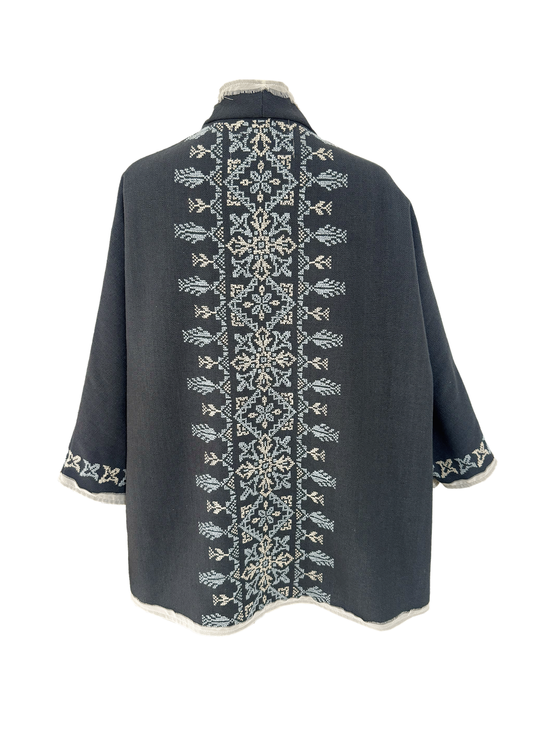 Nadia Dajani x MAP Hand Embroidered Dark Grey Round Jacket with Beige Embroidery