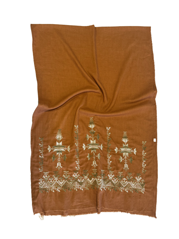 Ochre Hand Embroidered Scarf