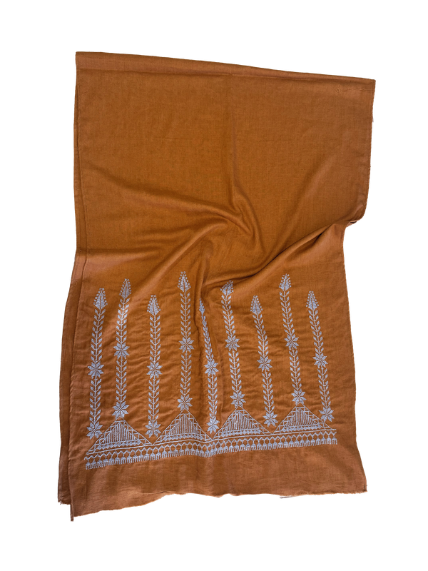 Ochre Hand Embroidered Scarf