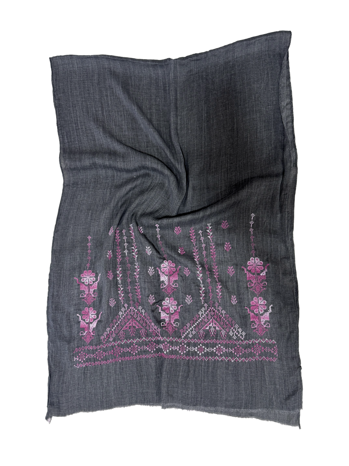Dark Grey Hand Embroidered Scarf