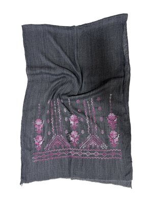 Dark Grey Hand Embroidered Scarf