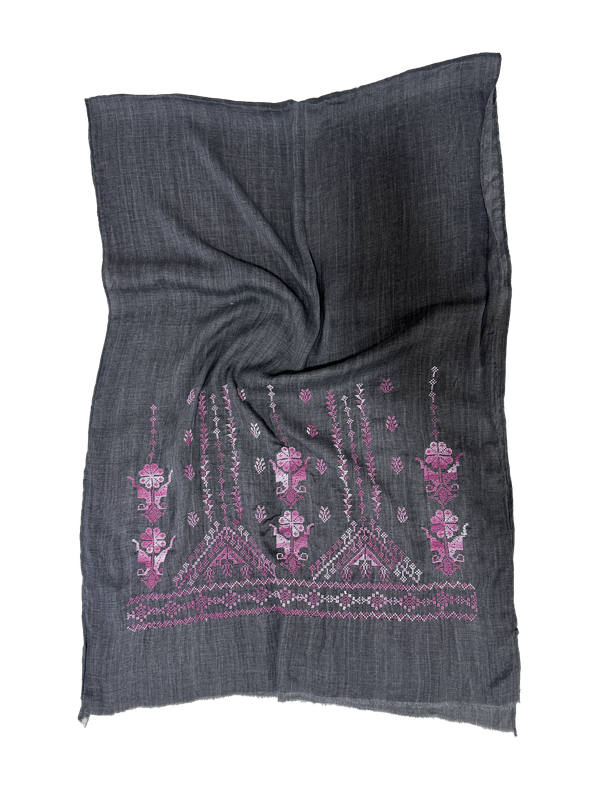 Dark Grey Hand Embroidered Scarf