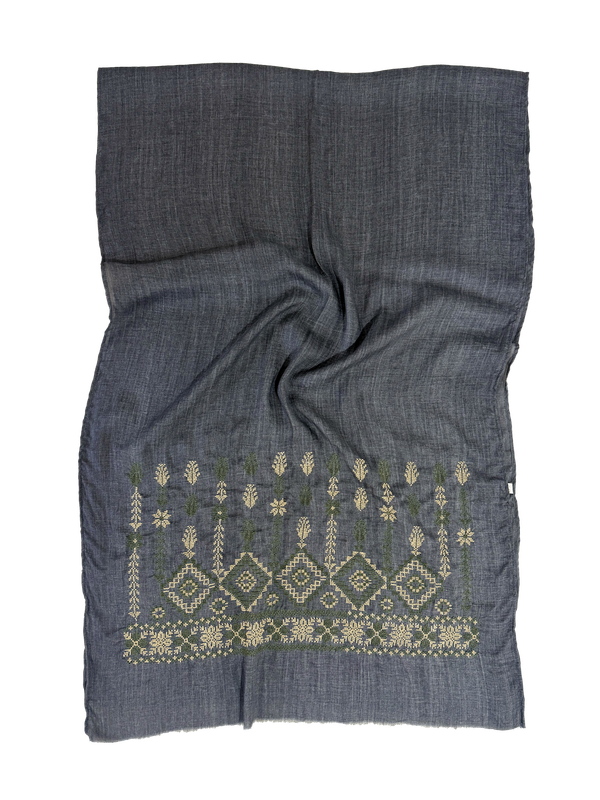 Dark Grey Hand Embroidered Scarf