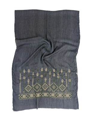 Dark Grey Hand Embroidered Scarf
