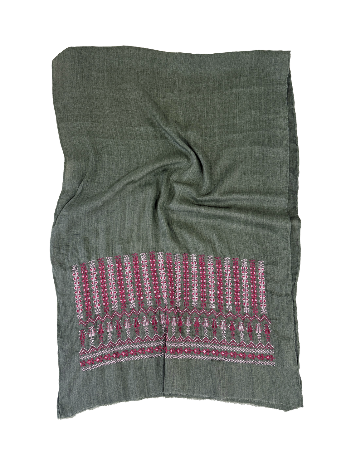 Olive Green Heavily Embroidered Scarf
