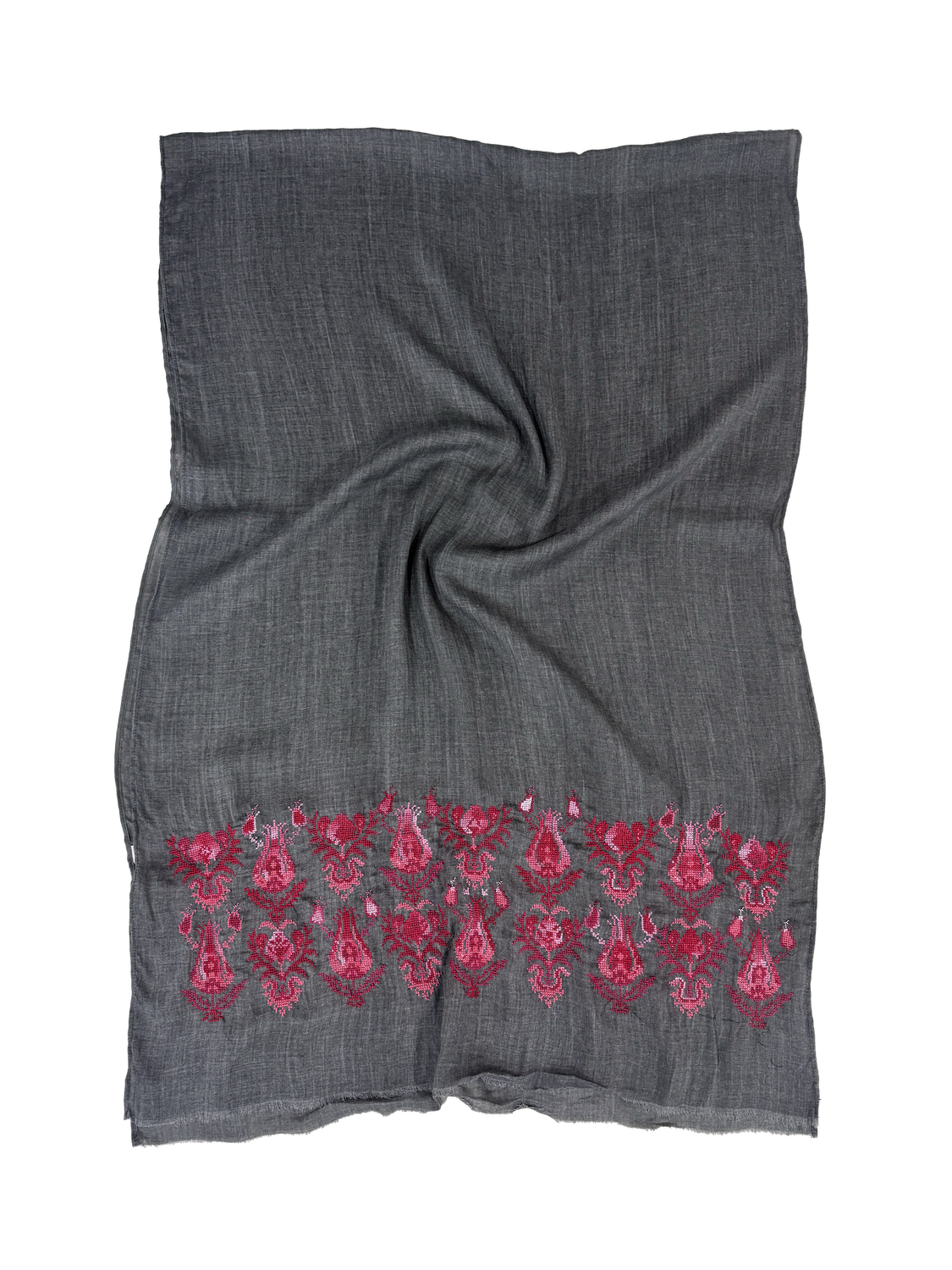 Dark Grey Heavily Embroidered Scarf