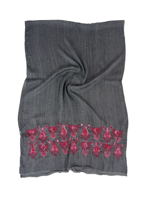Dark Grey Heavily Embroidered Scarf
