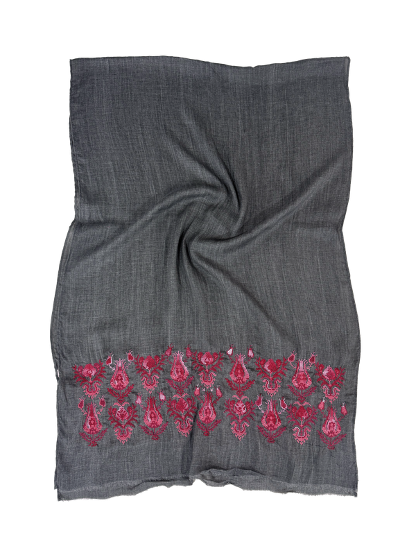 Dark Grey Heavily Embroidered Scarf