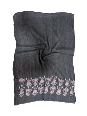 Dark Grey Heavily Embroidered Scarf