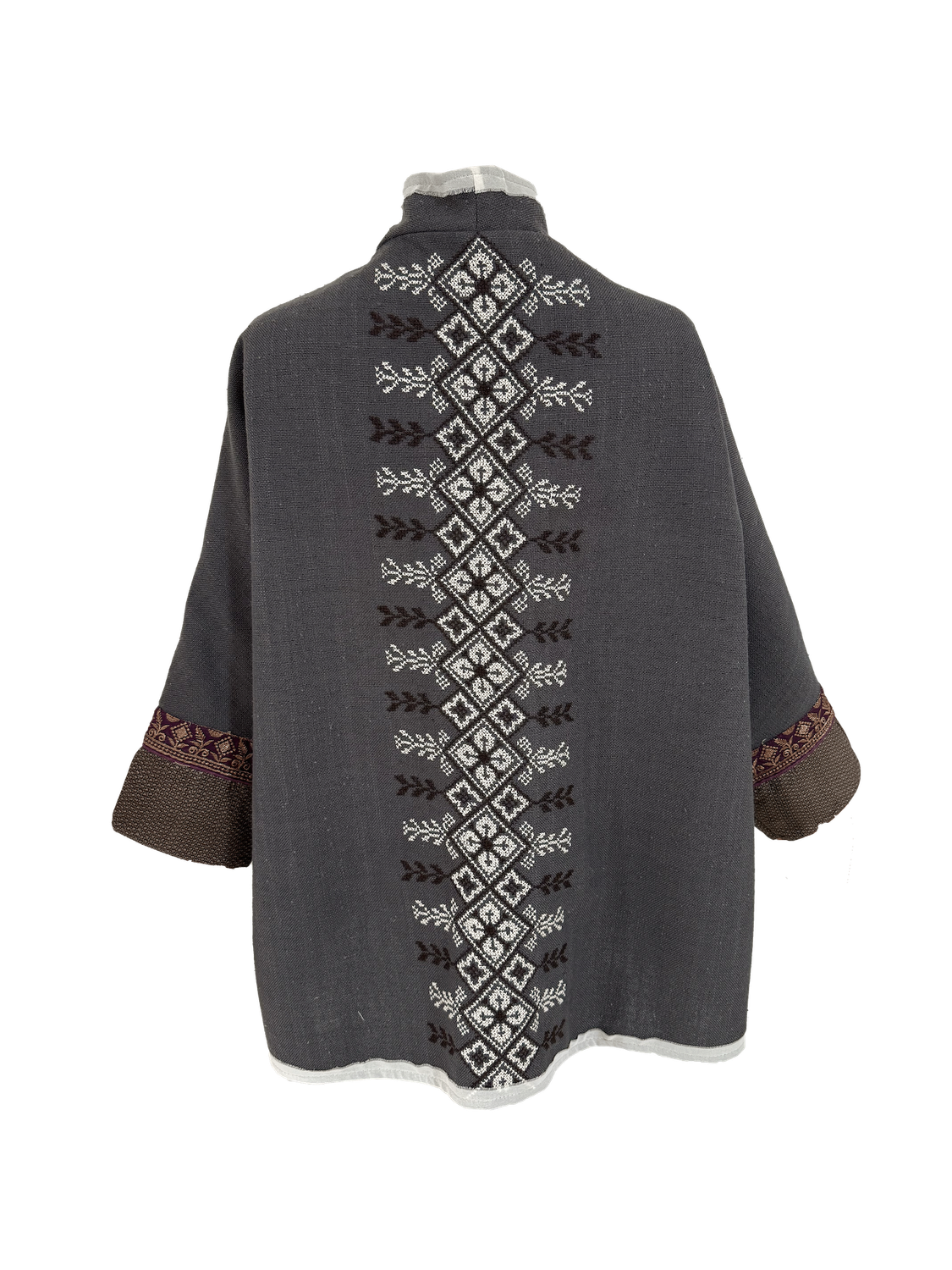 The Round Jacket in Dark Grey With Black Hand Embroidery