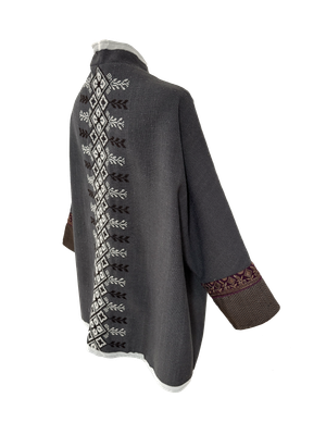 The Round Jacket in Dark Grey With Black Hand Embroidery