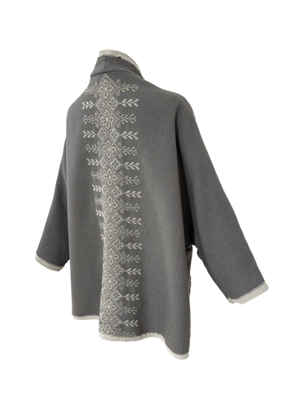 The Round Jacket in Light Grey with White Hand Embroidery