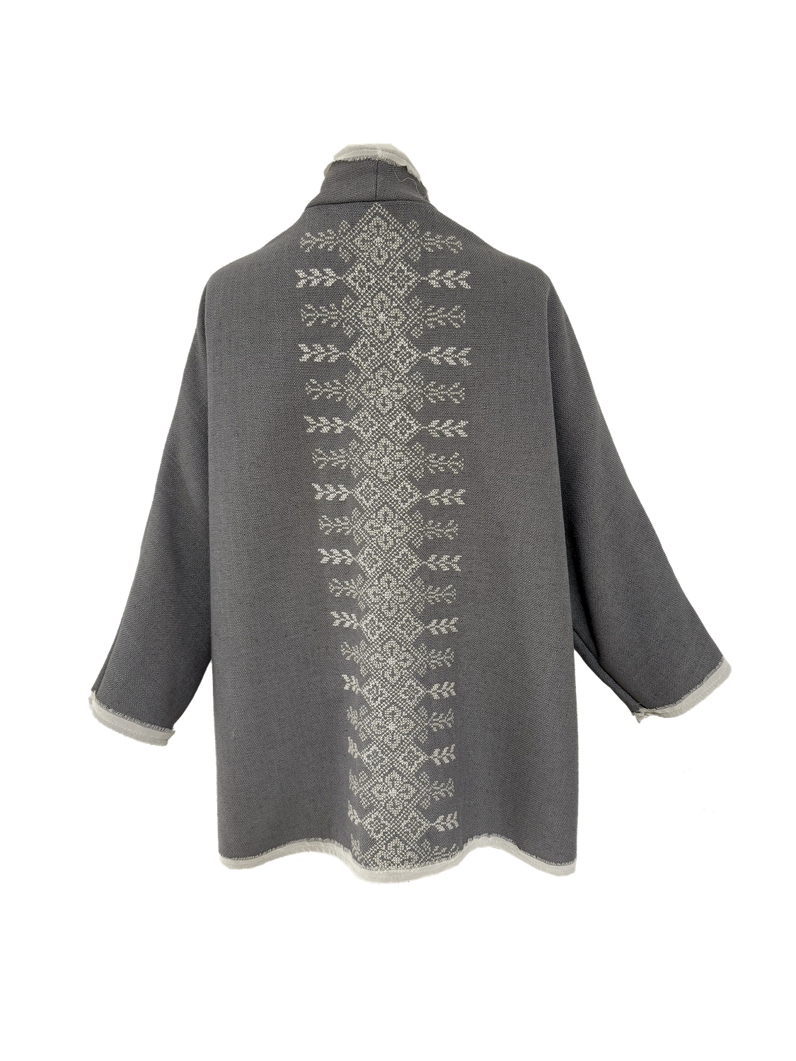 The Round Jacket in Light Grey with White Hand Embroidery