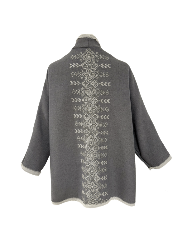 The Round Jacket in Light Grey with White Hand Embroidery