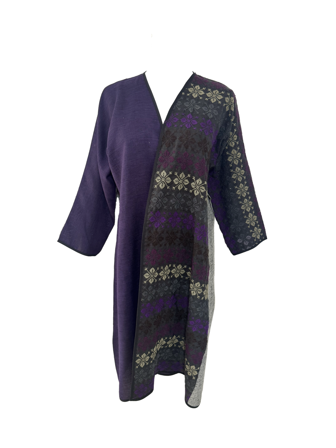 Nadia Dajani x UNHCR Grey and Purple Hand Embroidered Abaya