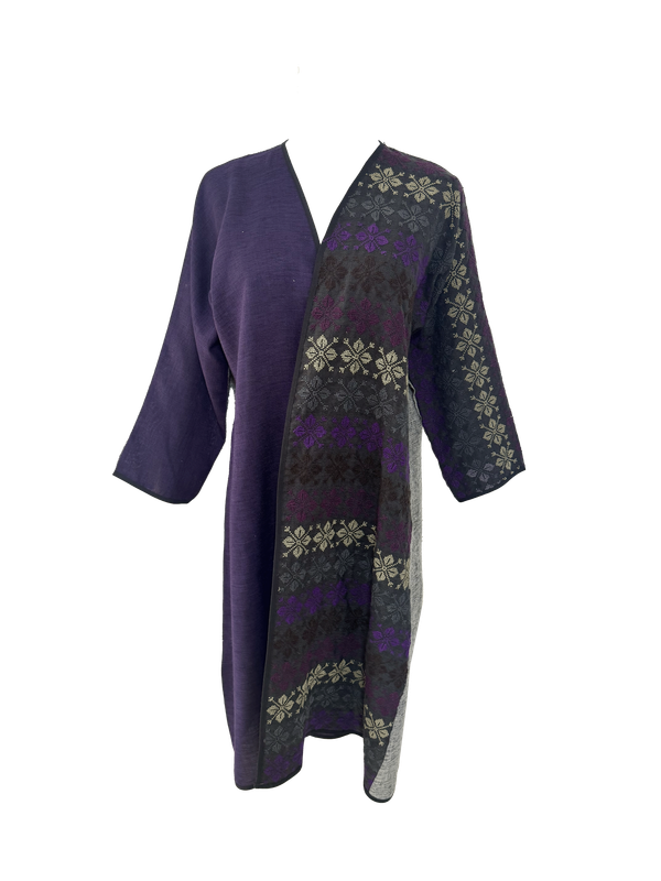 Nadia Dajani x UNHCR Grey and Purple Hand Embroidered Abaya