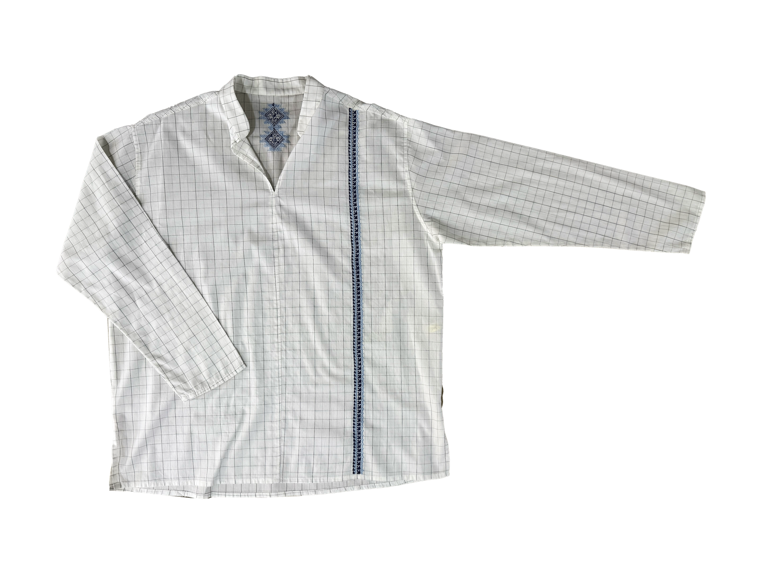 The Embroidered Men's Shirt in White with Blue Embroidery