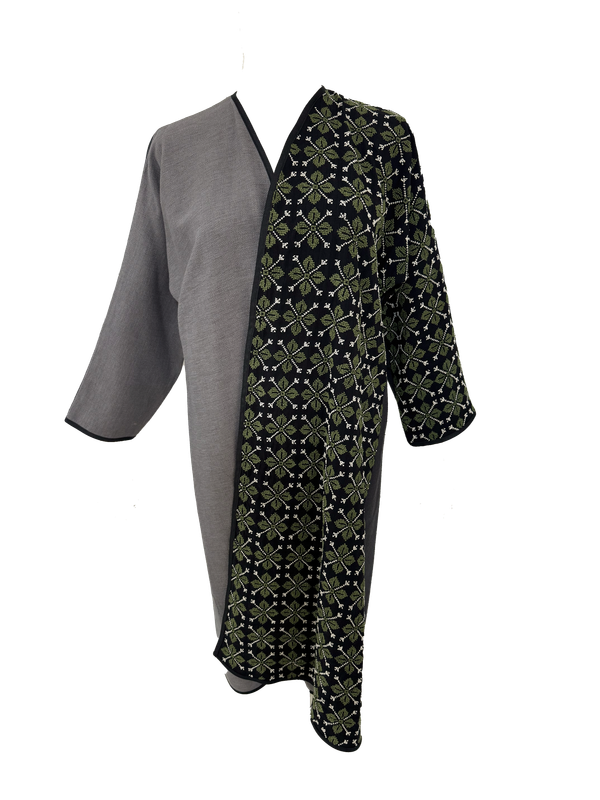 Nadia Dajani x UNHCR Olive Green and White Hand Embroidered Abaya