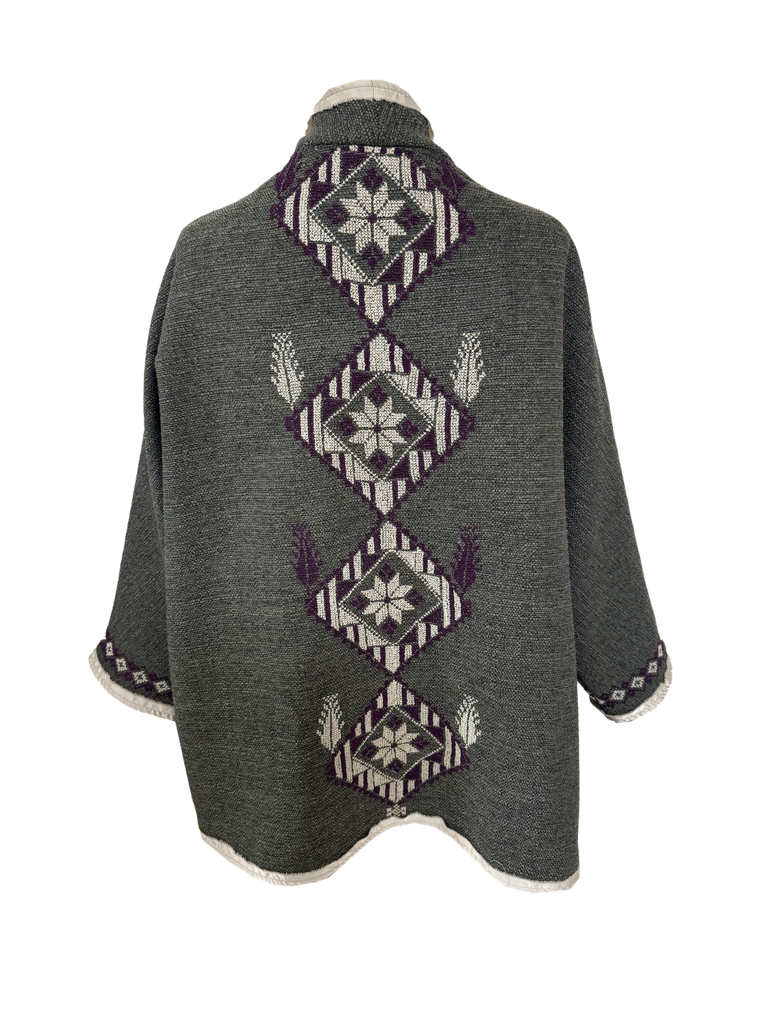 Nadia Dajani x MAP Hand Embroidered Tweed Round Jacket with White and Purple Embroidery