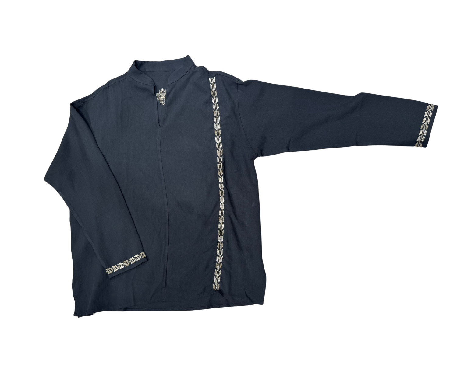 The Embroidered Men's Shirt in Black with Beige Embroidery