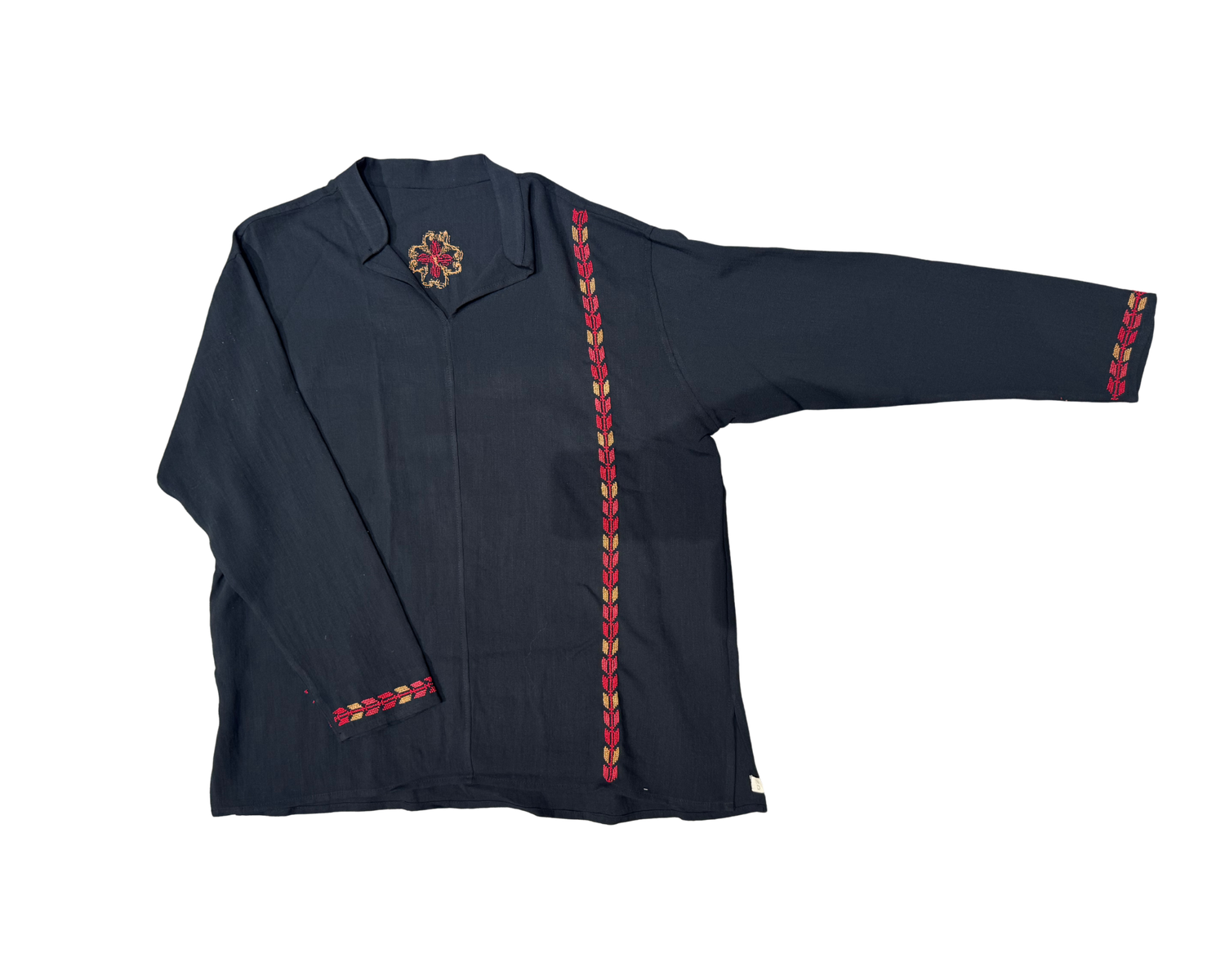 The Embroidered Men's Shirt in Black with Red Embroidery