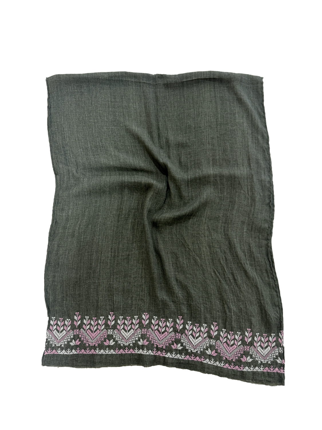 Lightly Embroidered Olive Green Scarf