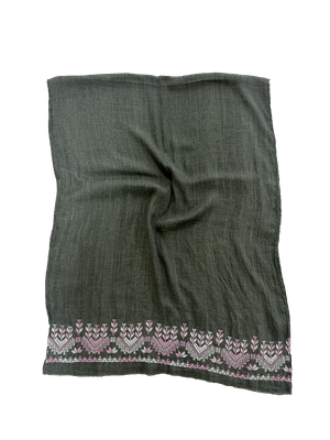 Lightly Embroidered Olive Green Scarf