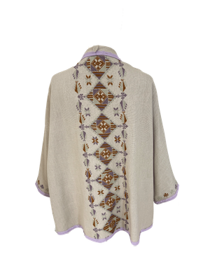 Nadia Dajani x Jerash Camp Blue Hand Embroidered Beige Round Jacket