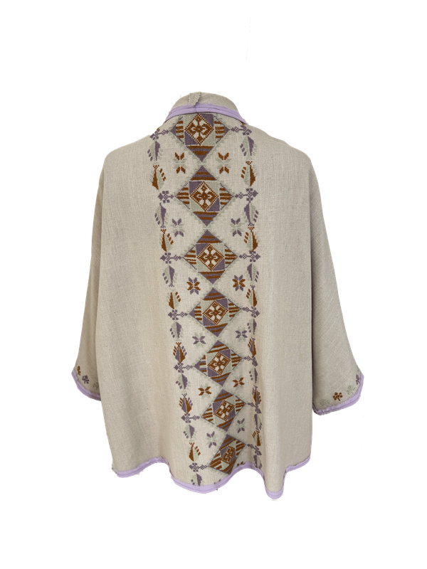 Nadia Dajani x MAP Blue Hand Embroidered Beige Round Jacket