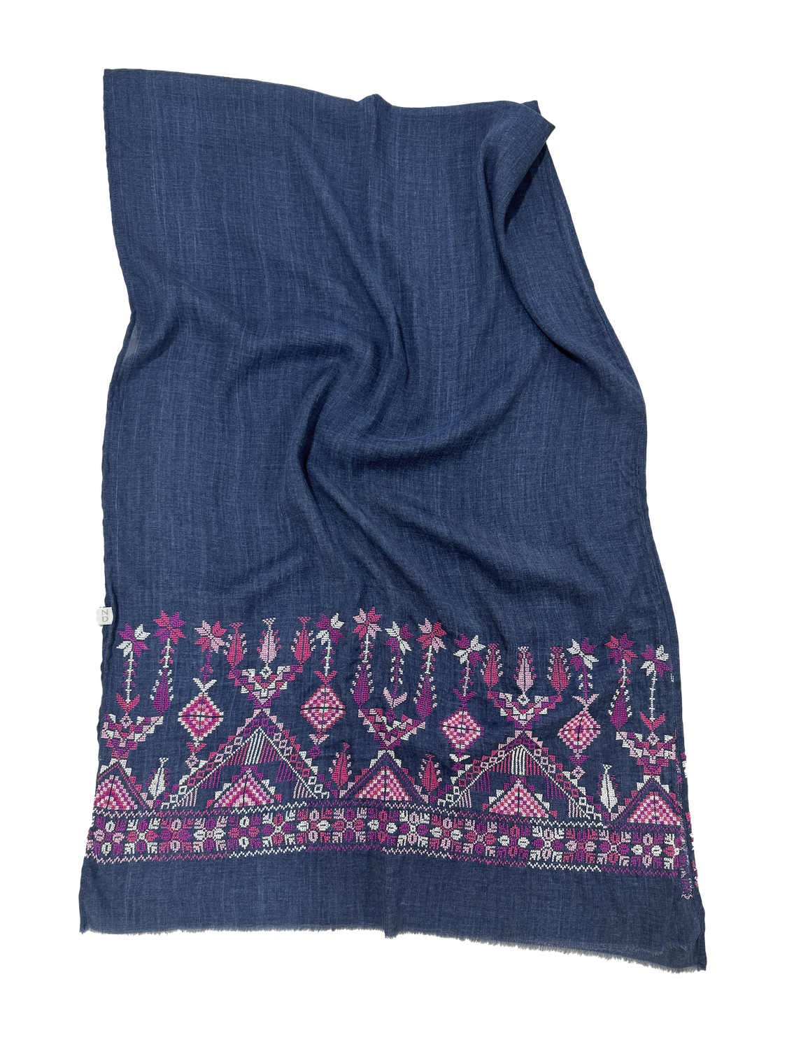 Nadia Dajani x MAP Heavily Embroidered Scarf in Navy Blue