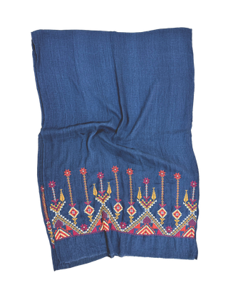 Nadia Dajani x MAP Heavily Embroidered Scarf in Navy Blue