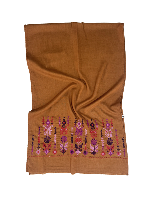 Nadia Dajani x MAP Embroidered Scarf in Ochre