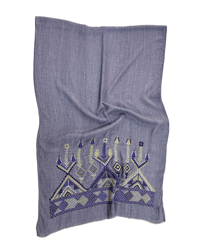 Heavily Embroidered Lavender Scarf