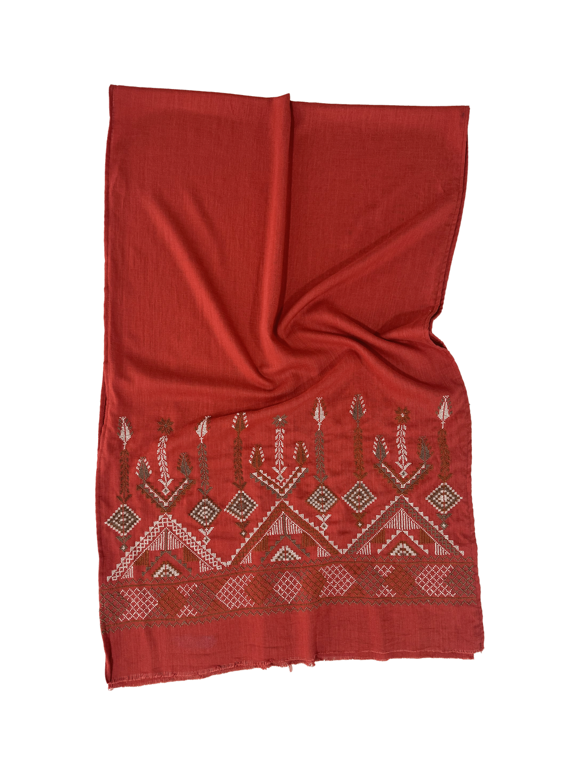 Heavily Embroidered Orange Scarf