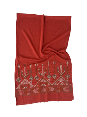 Heavily Embroidered Orange Scarf